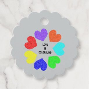 Interracial Love Rainbow Hearts Custom Wedding Favour Tags