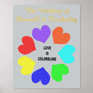 Interracial Love Rainbow Hearts Custom Wedding Foil Prints
