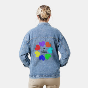Interracial Love Rainbow Hearts Denim Jacket
