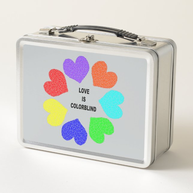 Interracial Love Rainbow Hearts Metal Lunch Box (Front)