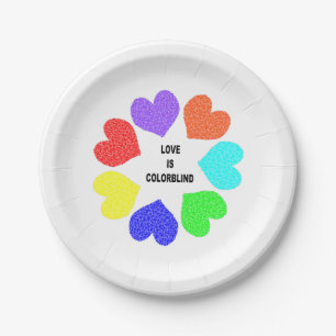 Interracial Love Rainbow Hearts Paper Plates