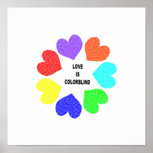 Interracial Love Rainbow Hearts Poster