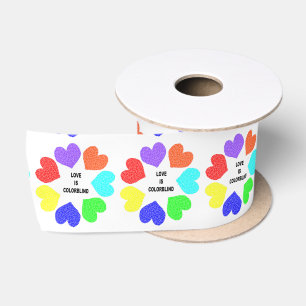 Interracial Love Rainbow Hearts Ribbon Satin Ribbon