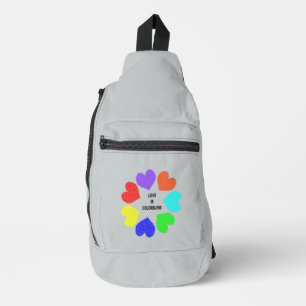 Interracial Love Rainbow Hearts Sling Bag