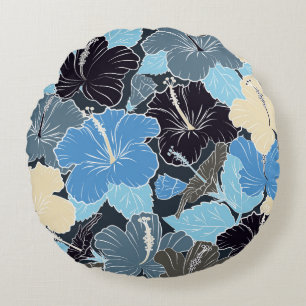 Intersecting curved elegant stylised hibiscus flow round cushion