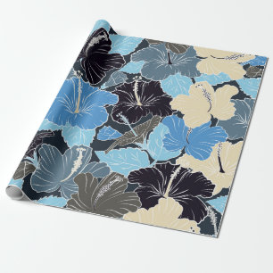 Intersecting curved elegant stylised hibiscus flow wrapping paper