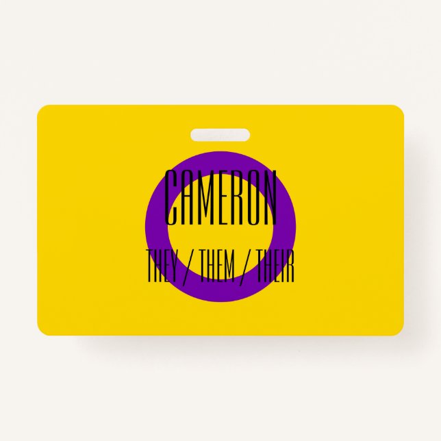 Intersex Flag Name / Pronoun Badge ID Badge (Front)