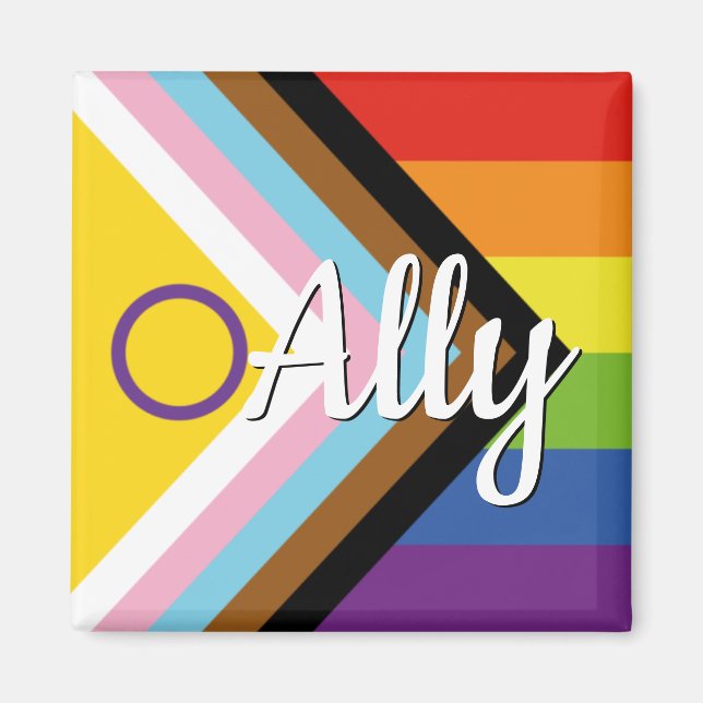 Intersex Inclusive Progress Pride Rainbow Button Magnet (Front)