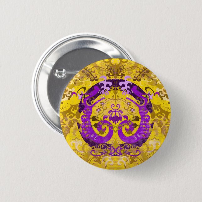 Intersex Pride Flag Colors Dragon Damask 6 Cm Round Badge (Front & Back)