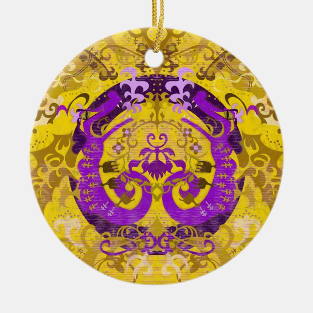 Intersex Pride Flag Colours Dragon Damask Ceramic Ornament (Front)