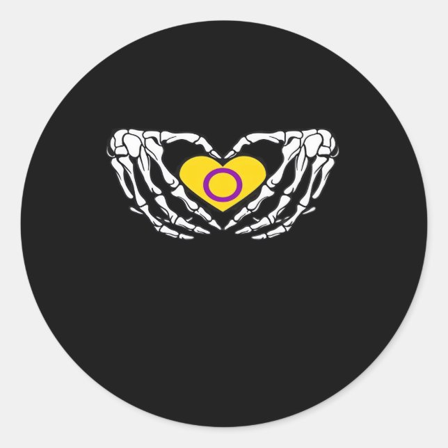 Intersex Pride Skeleton Halloween Goth Heart Class Classic Round Sticker (Front)