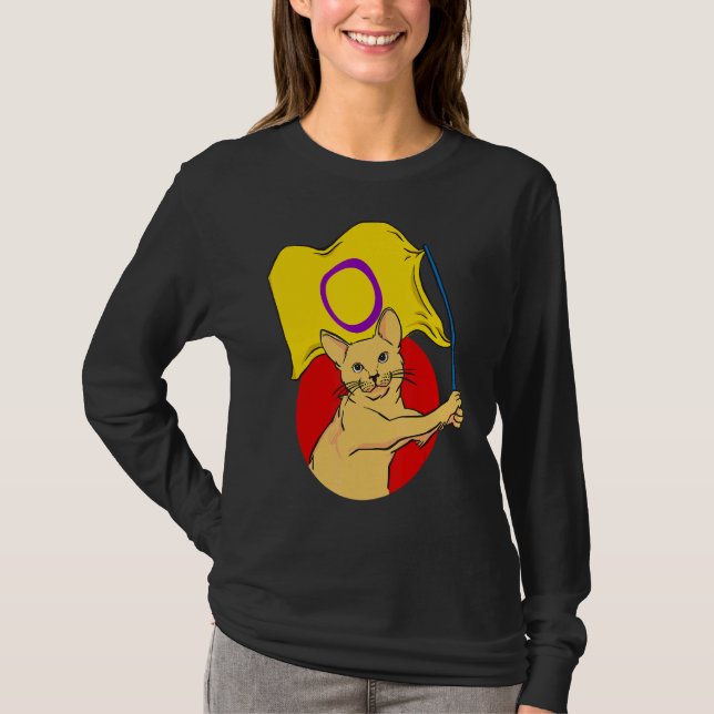 Intersexual Flag Cat  Nonbinary Gender T-Shirt (Front)