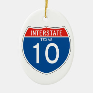 Interstate Sign 10 - Texas Ceramic Tree Decoration