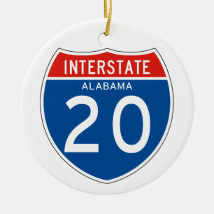 Interstate Sign 20 - Alabama Ceramic Tree Decoration