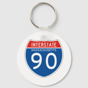 Interstate Sign 90 - Massachusetts Key Ring