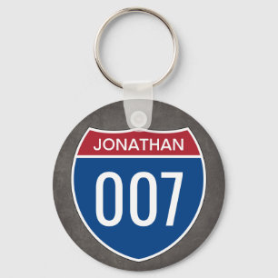 Interstate Sign with your Text and Number Key Ring