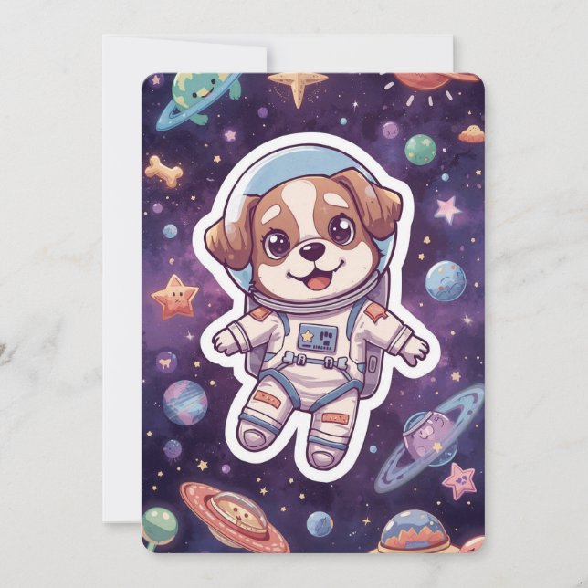 Interstellar Paws – Cute Space Dog in Adventure Invitation (Front)