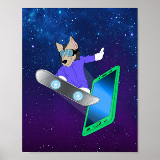 Interstellar Pup on a Surfboard Poster