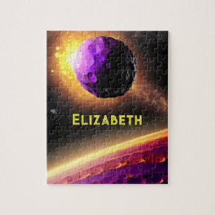 Interstellar Purple Asteroid Flying To Pink Planet Jigsaw Puzzle