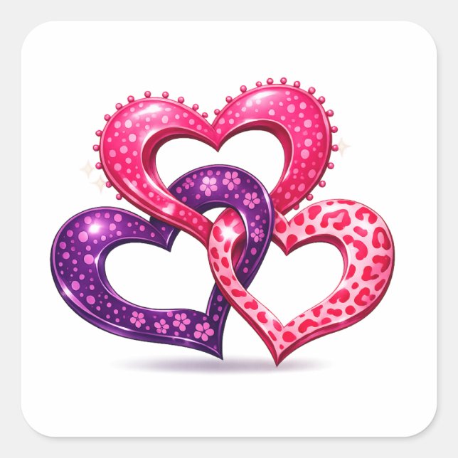 Intertwined Colorful Hearts Romantic Love Design Square Sticker (Front)