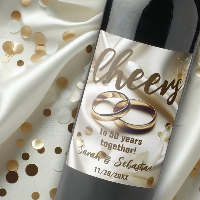 Intertwined Gold Rings 50th Wedding Anniversary Wine Label (Creator Uploaded)
