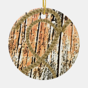 Intertwined hearts love rope heart wood wooden ceramic ornament