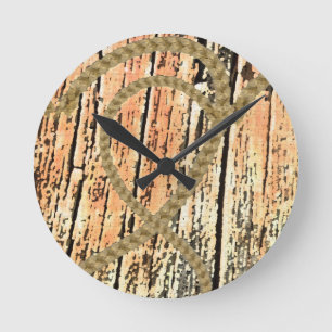 Intertwined hearts love rope  heart wood wooden round clock