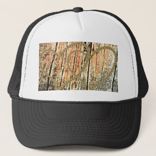 Intertwined hearts love rope heart wood wooden trucker hat