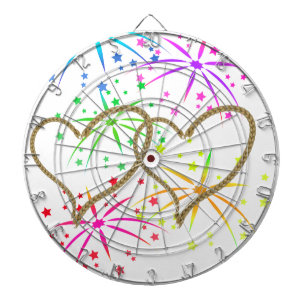 Intertwined hearts tangled rope romantic fireworks dartboard