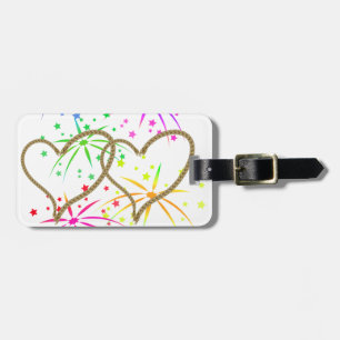 Intertwined hearts tangled rope romantic fireworks luggage tag