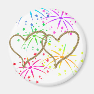 Intertwined hearts tangled rope romantic fireworks magnet