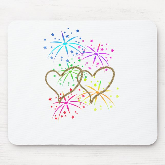 Intertwined hearts tangled rope romantic fireworks mouse pad (Front)