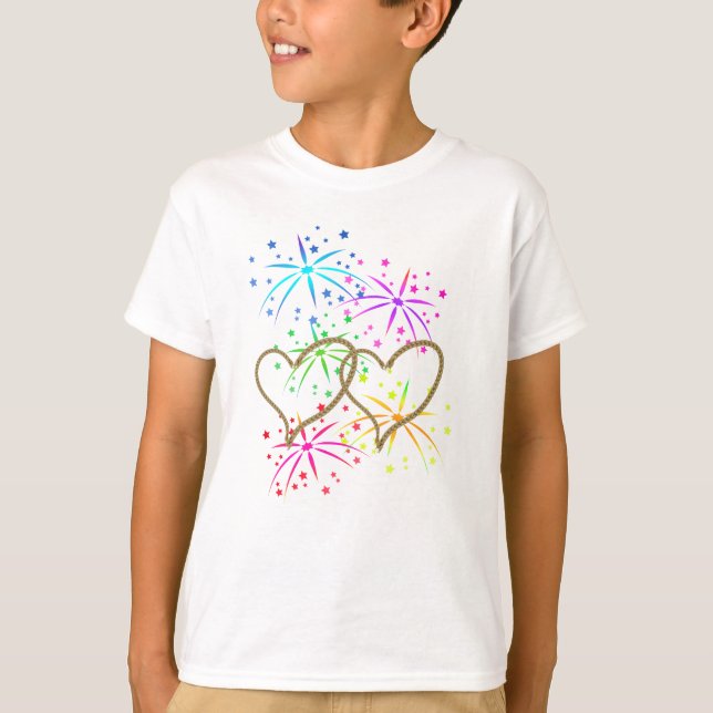 Intertwined hearts tangled rope romantic fireworks T-Shirt (Front)