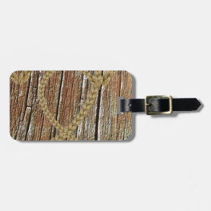 Intertwined hearts tangled rope romantic wooden luggage tag