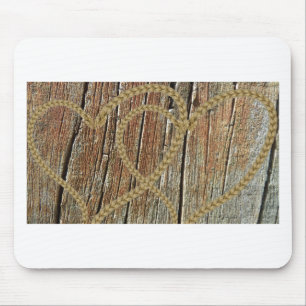 Intertwined hearts tangled rope romantic wooden mouse pad