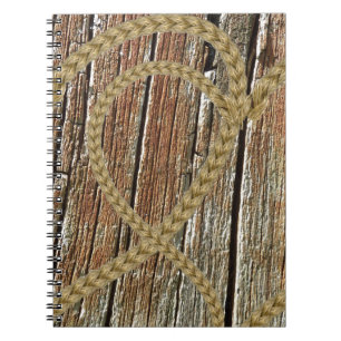 Intertwined hearts tangled rope romantic wooden notebook
