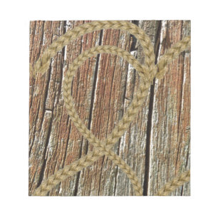 Intertwined hearts tangled rope romantic wooden notepad