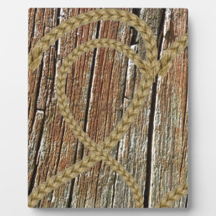 Intertwined hearts tangled rope romantic wooden plaque