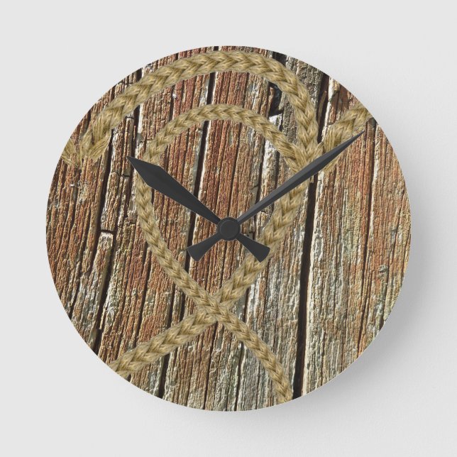 Intertwined hearts tangled rope romantic wooden round clock (Front)