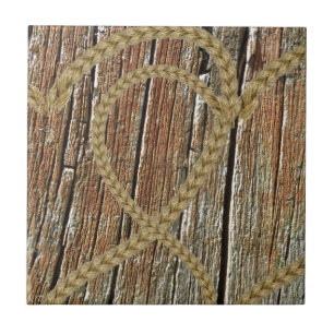 Intertwined hearts tangled rope romantic wooden tile