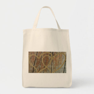 Intertwined hearts tangled rope romantic wooden tote bag