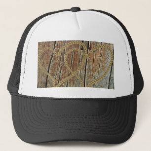 Intertwined hearts tangled rope romantic wooden trucker hat