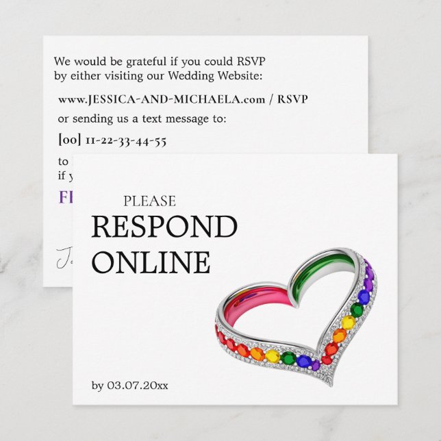 🌈 Intertwined in Pride Horizontal RSVP Online  Card (Front/Back)