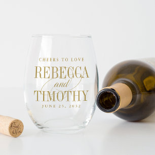 Intertwined Personalized Cheers to Love Wedding Stemless Wine Glass