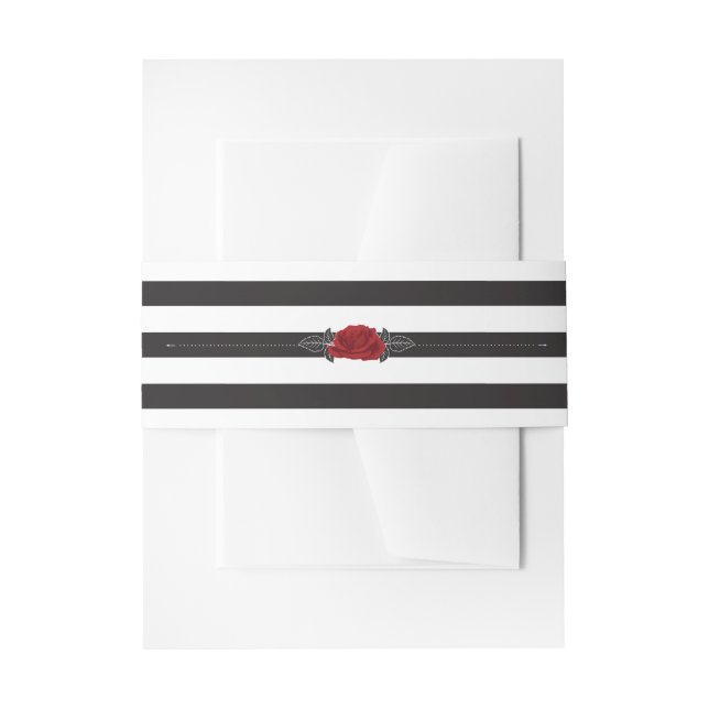 Intertwined Romantic Red Roses Stripe Wedding  Invitation Belly Band (Front Example)
