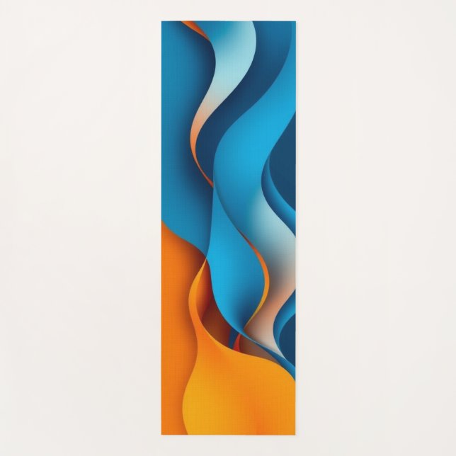 Intertwining Orange and Blue Waves Yoga Mat (Front)