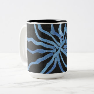Interwoven Blue Strips Against Black Two-Tone Coffee Mug