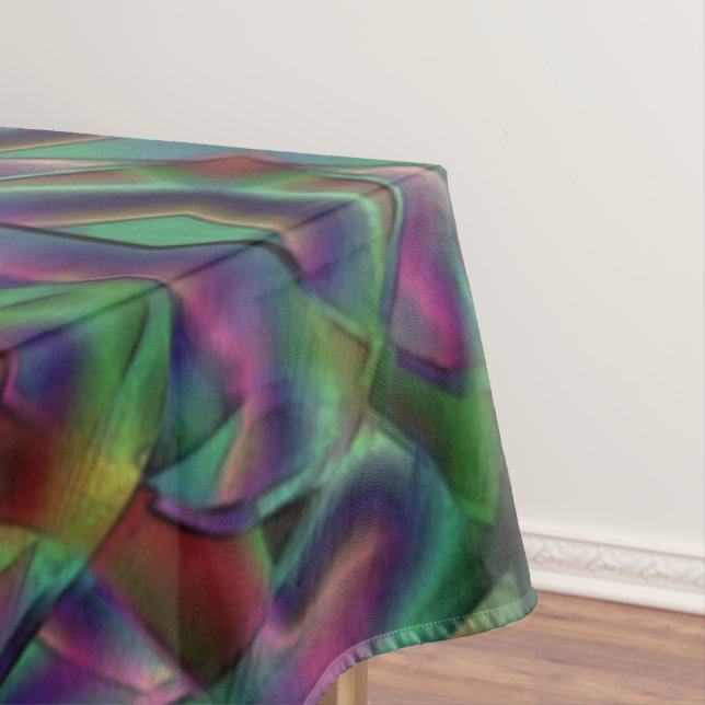 Interwoven tapes of darkened colourful tablecloth (In Situ)