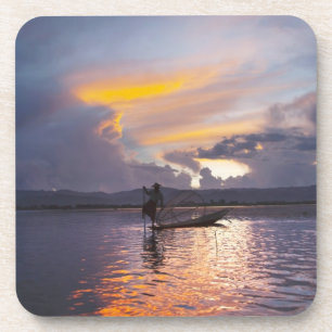 Intha fisherman leg rowing boat fishing with net coaster