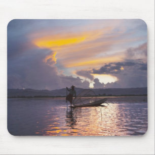 Intha fisherman leg rowing boat fishing with net mouse pad
